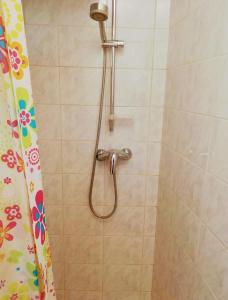eine Dusche mit Duschkopf im Bad in der Unterkunft Apartma SunySun in Koper