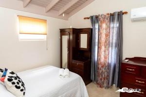 a bedroom with a bed and a dresser and a mirror at Serendipity in The Villages in Christ Church