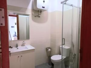 y baño con aseo, lavabo y ducha. en Apartamento em Santa Maria- Espaçoso&Confortável en Santa María