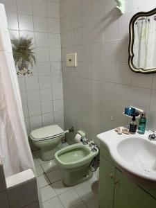 uma casa de banho com um WC verde e um lavatório em GABY'S HOME em Buenos Aires