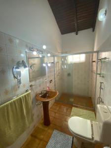 een badkamer met een wastafel, een douche en een toilet bij RESIDENCIA-UNIV in Ciudad del Este