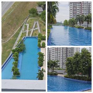 un collage de tres fotos de una piscina en Sky Garden HomeStay, Presint 15 Putrajaya, en Putrajaya