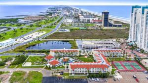 an aerial view of a city and the ocean at Gulfpoint 3209 in South Padre Island