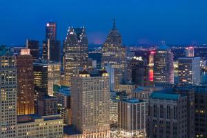 a view of a large city at night at The Westin Book Cadillac Detroit in Detroit