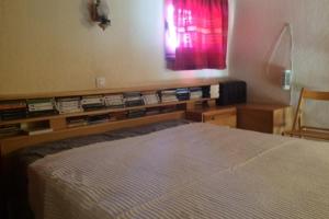1 dormitorio con cama y ventana en Cap d' Agde Naturist Hélio-village villa 58, en Cap d'Agde