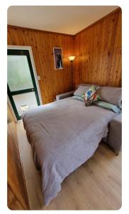 a bedroom with a large bed and a window at Kereru Cottage in Whakamarama