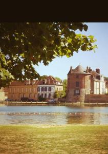 a view of a building and a body of water at Le Puits d'Amour in Villeneuve-sur-Yonne