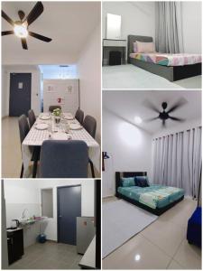 eine Collage mit Fotos eines Zimmers mit Deckenventilator in der Unterkunft Homestay Damai D'Simfoni Kajang- Semenyih in Semenyih