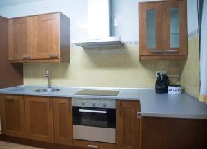 uma cozinha com um lavatório e um fogão forno superior em Aranaz bardenas em Cadreita