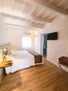 a bedroom with a bed and a tv on a wall at Agroturismo Santa Mariana in Alaior