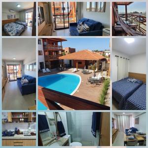 un collage de fotos de una casa con piscina en Vila Atlântida 207B en Luis Correia