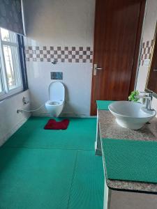 y baño con aseo y lavamanos. en PinnacleHouse kanatal Uttarakhand, en Kanatal