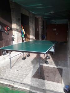 a green ping pong table sitting on the ground at Ferienhaus Benneckenstein in Benneckenstein