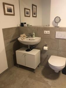 a bathroom with a sink and a toilet at Apartment Wiesenbauer - Chiemgau Karte in Inzell