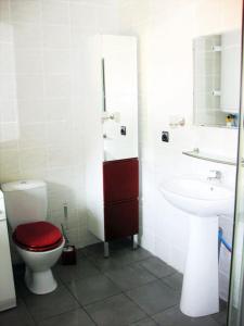 uma casa de banho com um WC e um lavatório em La Clef des Champs, gîte à la ferme au pied des vignes, Finistère sud ! em Pouldergat