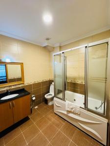 イスタンブールにあるGrand Papirus Hotelのバスルーム(シャワー、洗面台、トイレ付)