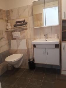 a bathroom with a toilet and a sink at LOFT direkt am Meer mit grosser Terrasse in Lumbarda