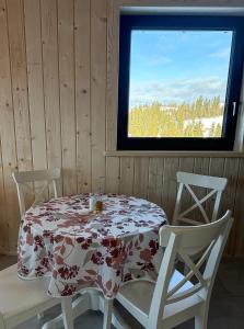 einen Tisch und Stühle in einem Zimmer mit Fenster in der Unterkunft Cicho Tu in Bukowina Tatrzańska