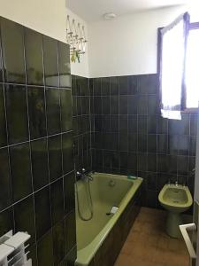a bathroom with a green tub and a toilet at Comme chez Mamie, maison entière 1-6 personnes in Alby