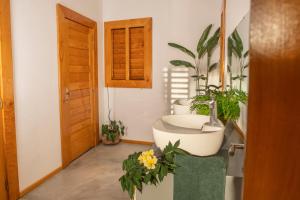 a bathroom with a sink and some plants at Komba Cabana in Nosy Komba