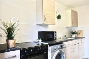 kuchnia z pralką i zlewem w obiekcie Stunning Apartment Central London 1 bedroom, Zone 1, Kennington, Sleeps 4 - Open for Long Stays and Families Relocating w Londynie