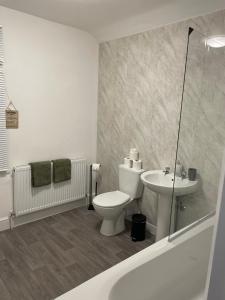 een badkamer met een toilet en een wastafel bij House for Contractors and Families in Aldershot