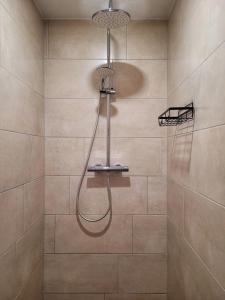 a bathroom with a shower with a shower head at Kulturstätte Gröditz in Gröditz