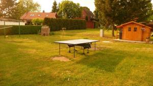 a ping pong table in the middle of a yard at Ferienwohnung Nele in Federow