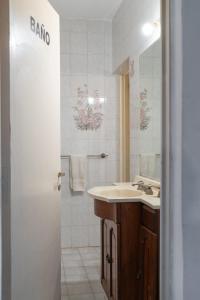 a bathroom with a sink and a shower at HOSTEL La Casa de Li - En in Chilecito