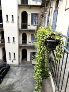 ein Gebäude mit einer Pflanze, die auf einem Zaun wächst in der Unterkunft La Corte dei Creativi Comodo e Centrale in Mailand