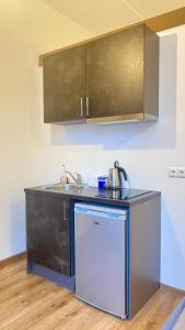 a kitchen with a sink and a dishwasher at Filosoofi 1 Studio Apartments in Tartu