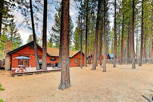 a cabin in the middle of a forest with trees at Hobart Haven in South Lake Tahoe