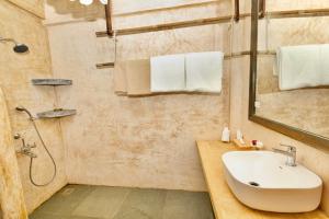 La salle de bains est pourvue d'un lavabo et d'une douche. dans l'établissement GERANIUM HAVEN, à Arambol