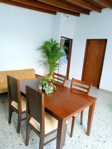 a dining room table and chairs with a plant on it at Espacio seguro, amplio y acogedor in Medellín