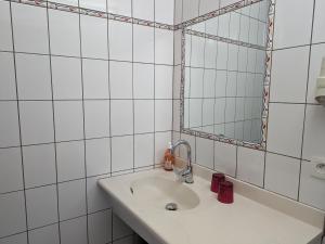 布爾邦萊班的住宿－Gîte Bourbonne-les-Bains, 2 pièces, 2 personnes - FR-1-611-99，一间带水槽和镜子的浴室