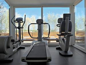 un gimnasio con 2 bicicletas estáticas frente a una ventana en Hotel Miramare - SPA & Suites - Breakfast & Brunch Until 13-00, en Cervia