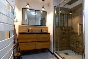 a bathroom with a sink and a shower at Au cœur des Lices in Albi