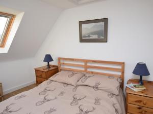 a bedroom with a bed and two lamps on dressers at 3 Bed in North Uist 77239 in Sollas