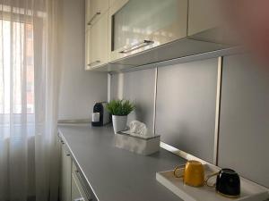 a kitchen with a sink and a counter top at Apartament doua camere in Baia Mare