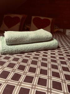 two towels sitting on top of a bed at Panorama Świętokrzyska in Górno