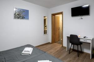 a bedroom with a bed and a desk and a television at Cherry Berry Apartmani in Eminovci