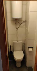 a bathroom with a toilet with a light above it at Appartment in Nida in Nida