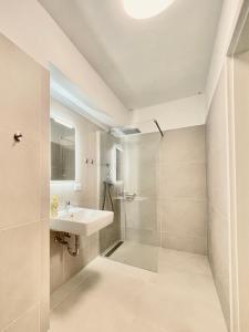 ein Bad mit einem Waschbecken und einer Dusche in der Unterkunft Sievering18 A-B in Wien