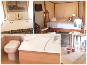 a collage of three pictures of a hotel room at LE FORTUNY - 3 Suites, 2 apparts, 1 chambre - proche TRAM ligne aéroport et parking gratuit in Mérignac