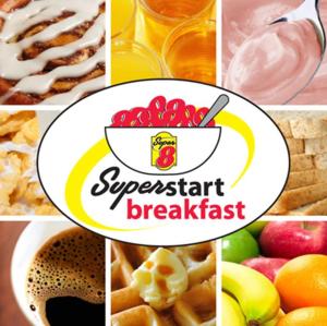 a collage of pictures of different types of breakfast foods at Super 8 by Wyndham Algona in Algona