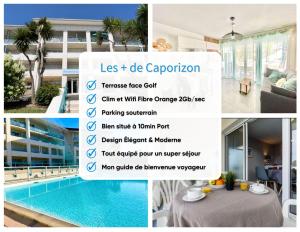 a collage of photos of a villa with a flyer at Caprozion-Erosoa-T1-Piscine-Clim in Ciboure