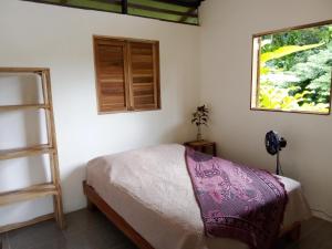 Schlafzimmer mit einem Bett und einem Fenster in der Unterkunft Almendra de Montaña in Puerto Viejo