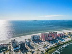 an aerial view of a beach with buildings and the ocean at Spectacular Gulf Front Condo on the North end of the Island condo in Fort Myers Beach