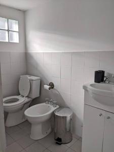 a white bathroom with a toilet and a sink at Hermoso departamento dos pisos bajo de San Isidro in San Isidro