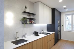 cocina con 2 lavabos y encimera en Apartmány Vila Terasy, en Liberec